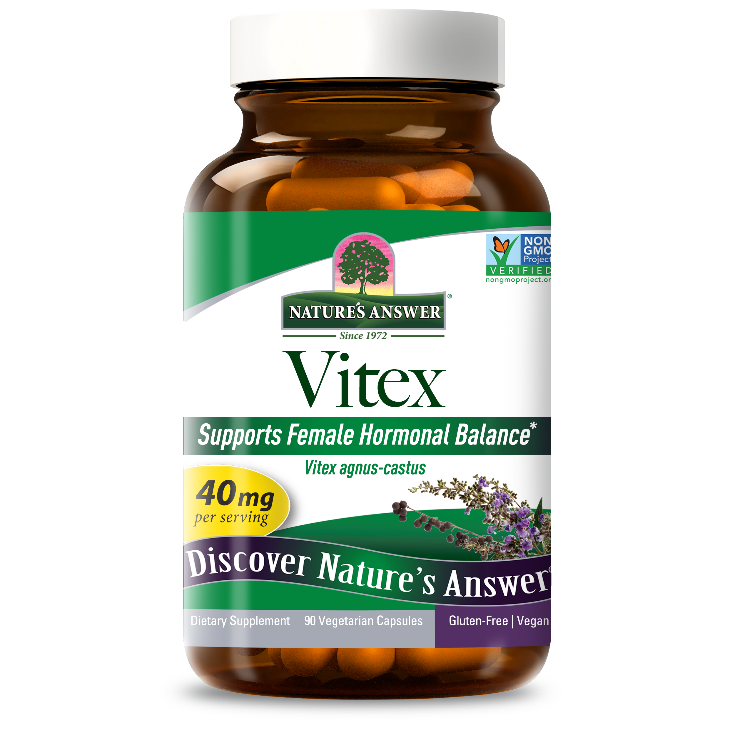 Вітекс, Nature's Answer Vitex Agnus-Castus Chaste Tree Berry, 40 мг, 90 вегетаріанських капсул