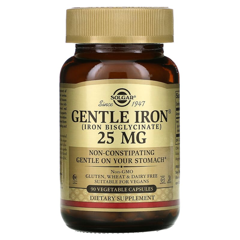 Залізо, Gentle Iron, Solgar, 25 мг, 90 вегетаріанських капсул