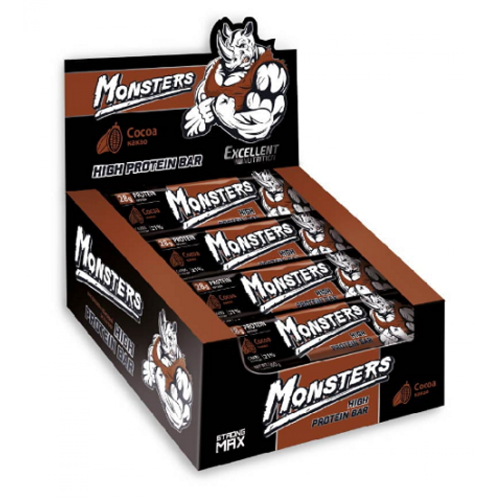 Протеїновий батончик, Monsters Strong Max, 20 шт. (Шоколад)