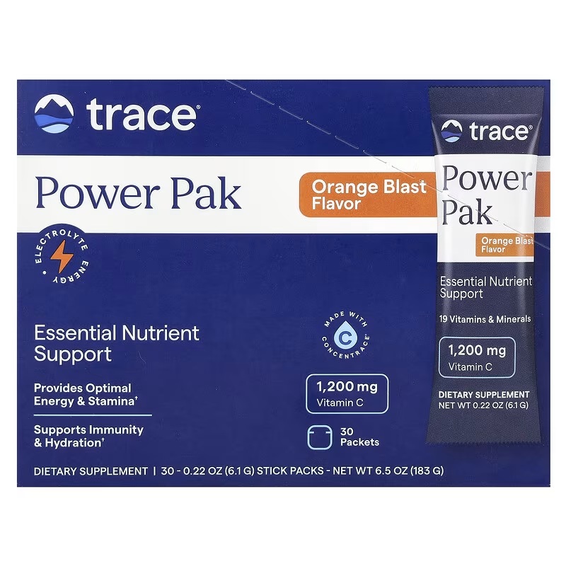 Електроліти, Trace Minerals Research Power Pak, 30 саше (Апельсин)