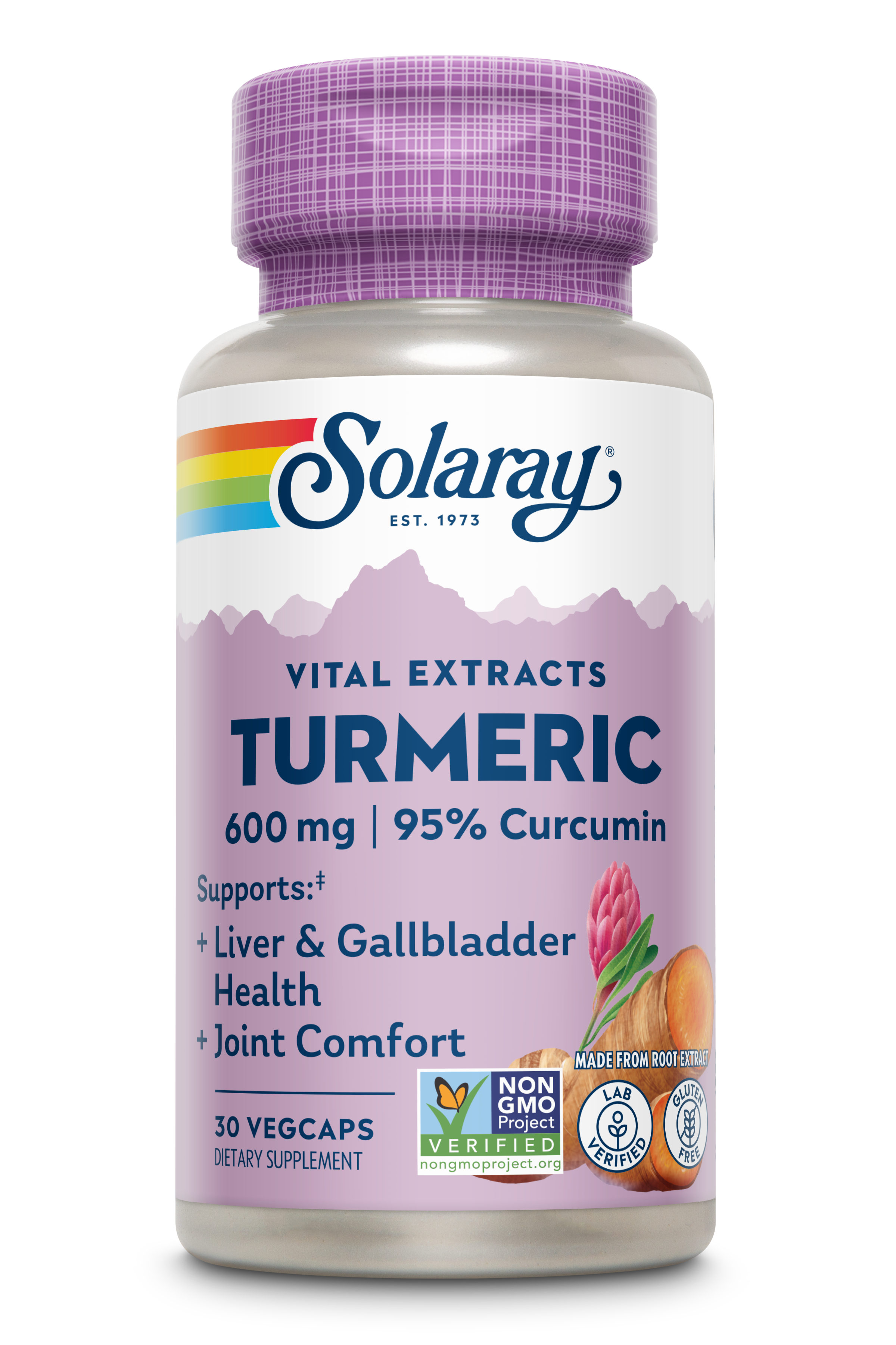 Екстракт кореня куркуми, Solaray Turmeric Root Extract One, 600 мг, 30 вегетаріанських капсул