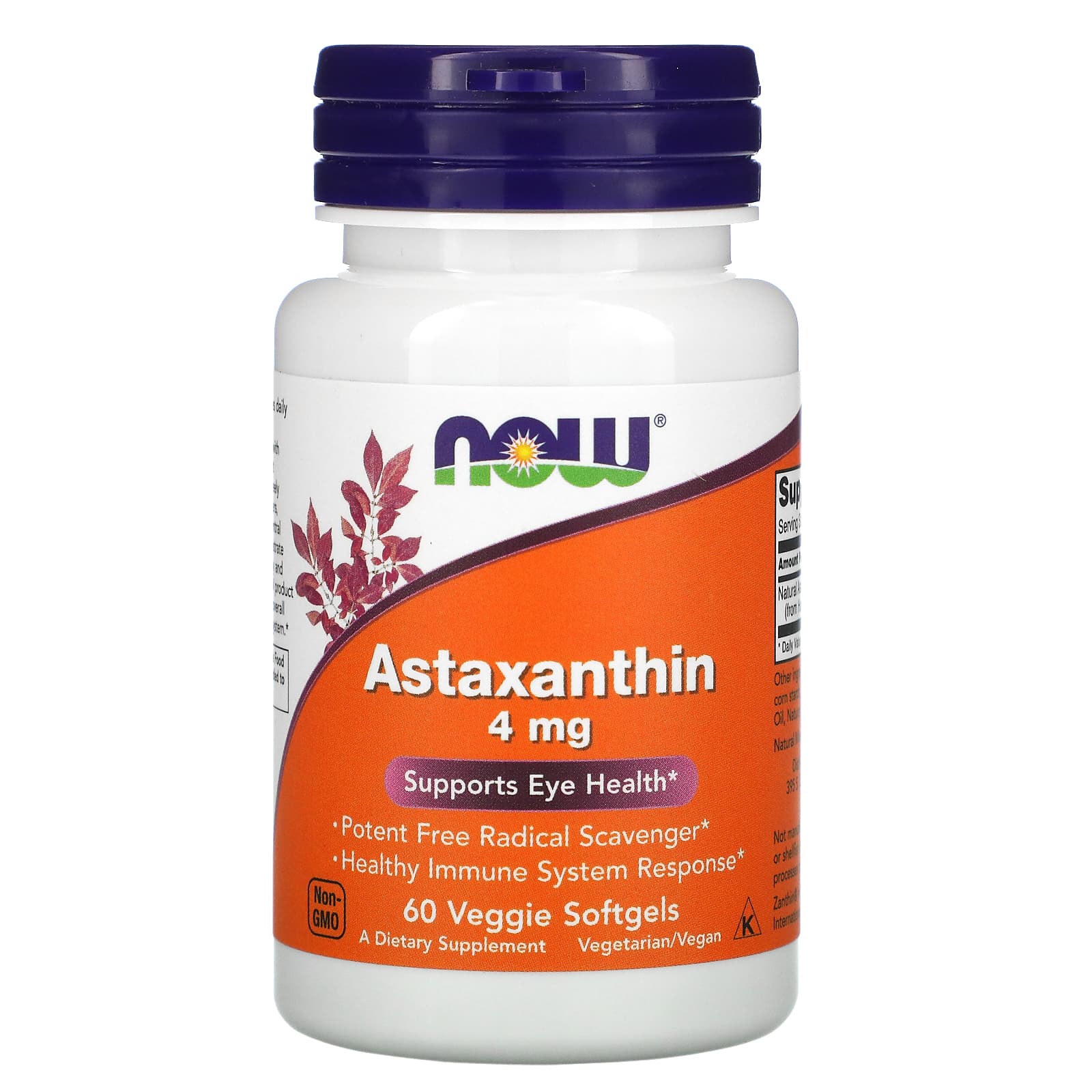 Астаксантин, Now Foods Astaxanthin, 4 мг, 60 м'яких капсул