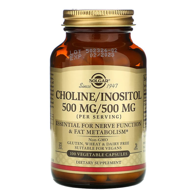 Холін та Інозитол, Choline/Inositol, Solgar 100 вегетаріанських капсул