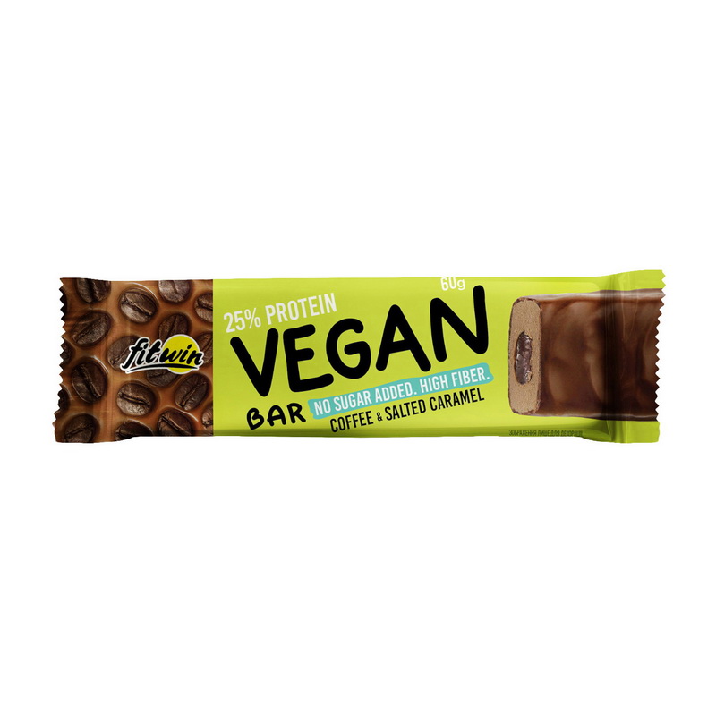 Протеїновий батончик, FitWin 25% Vegan Bar, 60 г (Кава, Солона карамель)