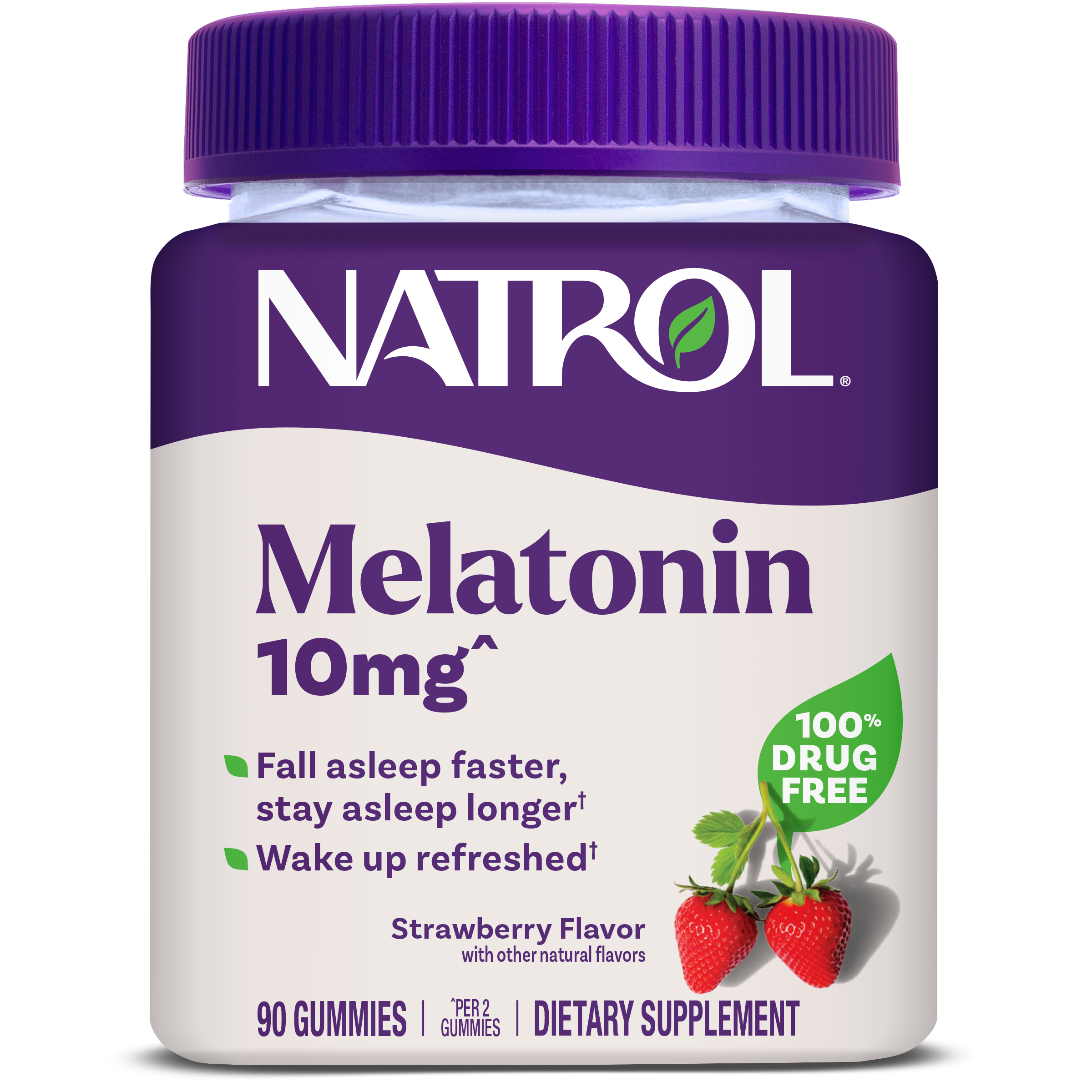 Мелатонін, Melatonin Gummies, Natrol, смак полуниці, 10 мг, 90 жувальних цукерок (5 мг у кожній жувальній цукерці)