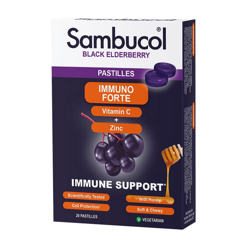 Пастилки для імунітету з чорною бузиною, Sambucol Immuno Forte, 20 пастилок