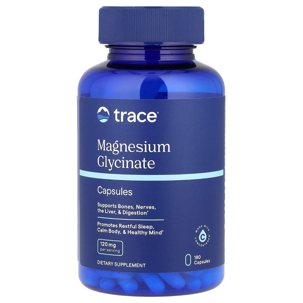 Гліцинат магнію, 120 мг, Magnesium Glycinate, Trace, 180 капсул
