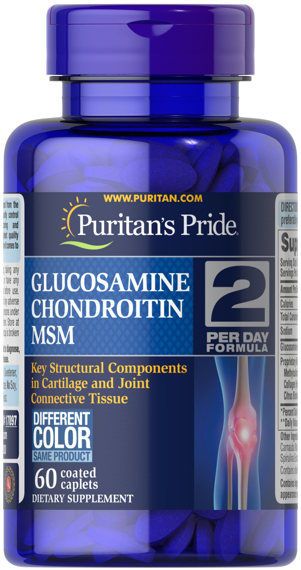 Глюкозамін хондроїтин і МСМ, Glucosamine, Chondroitin & MSM-2 Per Day Formula, Puritan's Pride, 60 каплет