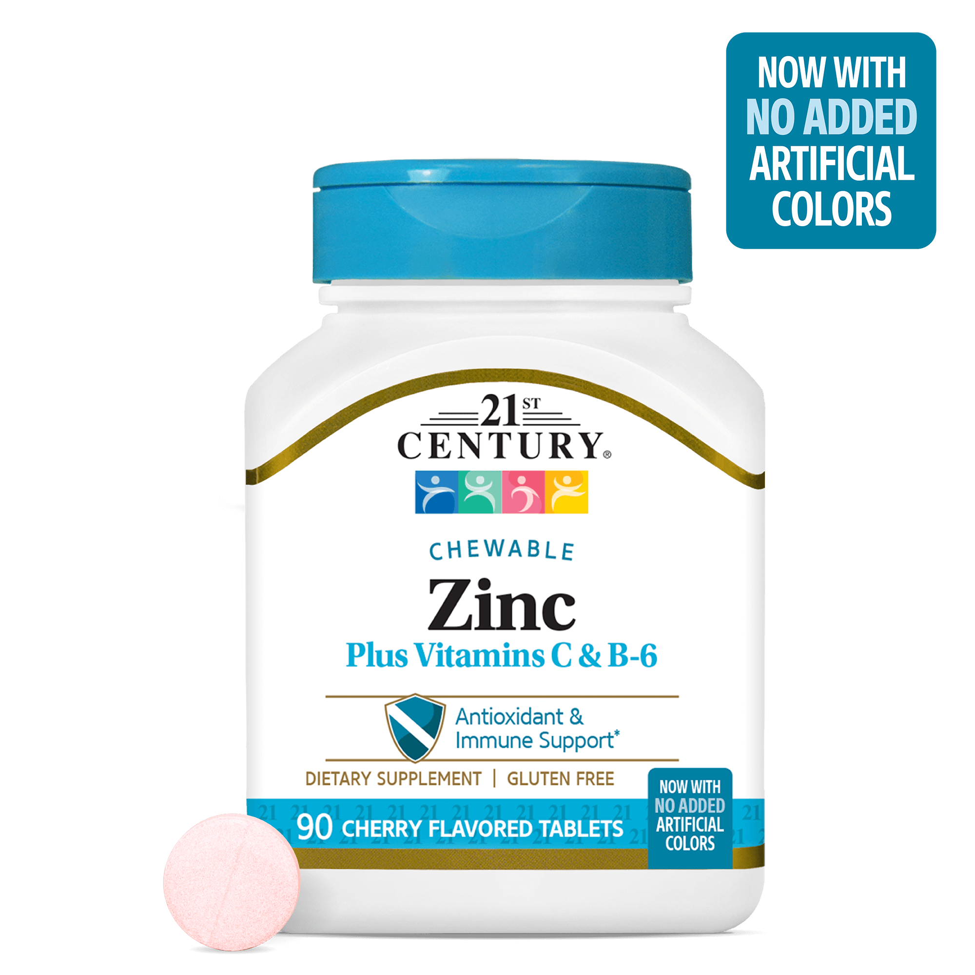 Цинк з вітамінами С та В6, 21st Century Zinc Plus Vitamins C&B-6, 90 жувальних таблеток (вишня)