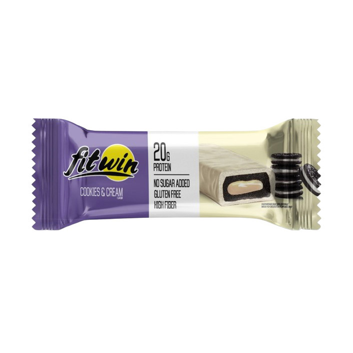 Протеїновий батончик без цукру, Fitwin Bar No Sugar Added, 60 г (Печиво з кремом)