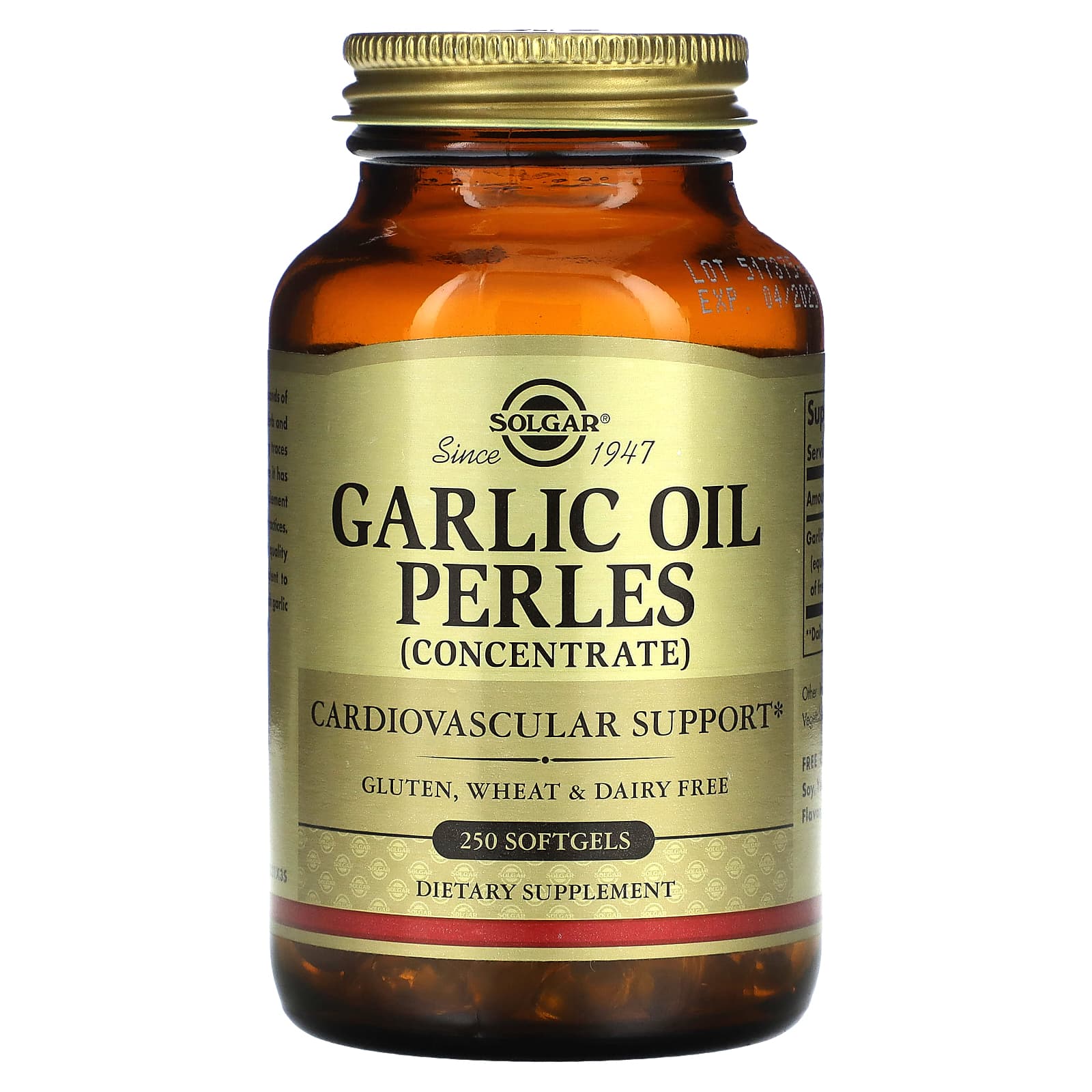 Часникова олія, Solgar Garlic Oil Perles Concentrate, 1 мг, 250 м'яких капсул