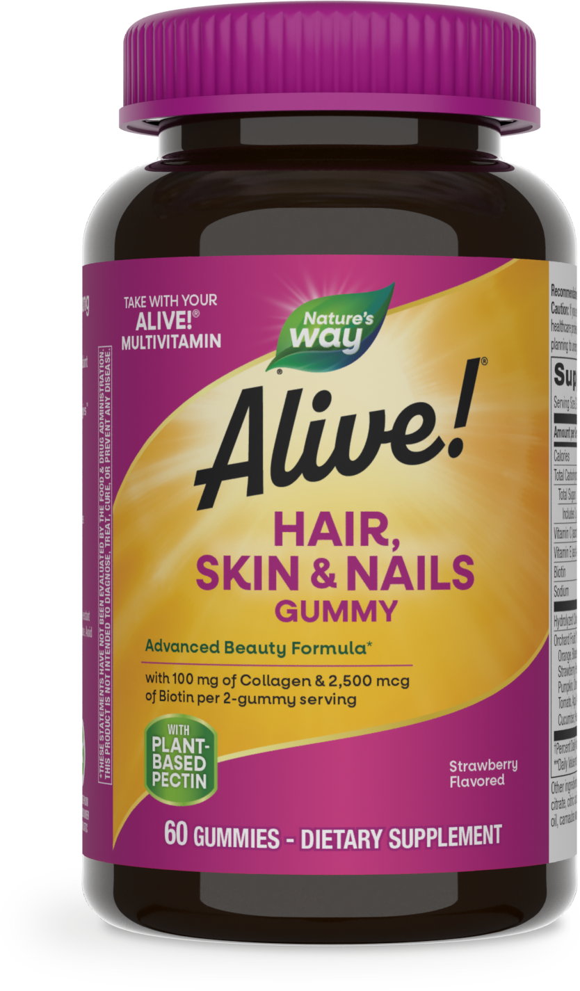 Мультивітаміни для волосся, шкіри та нігтів, Nature's Way Alive! Hair, Skin & Nails Gummies, 60 жувальних цукерок (Полуниця)