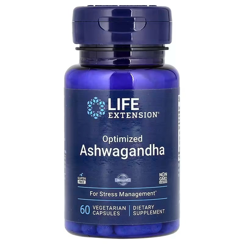 Ашваганда оптимізована, Life Extension Optimized Ashwagandha, 125 мг, 60 вегетаріанських капсул