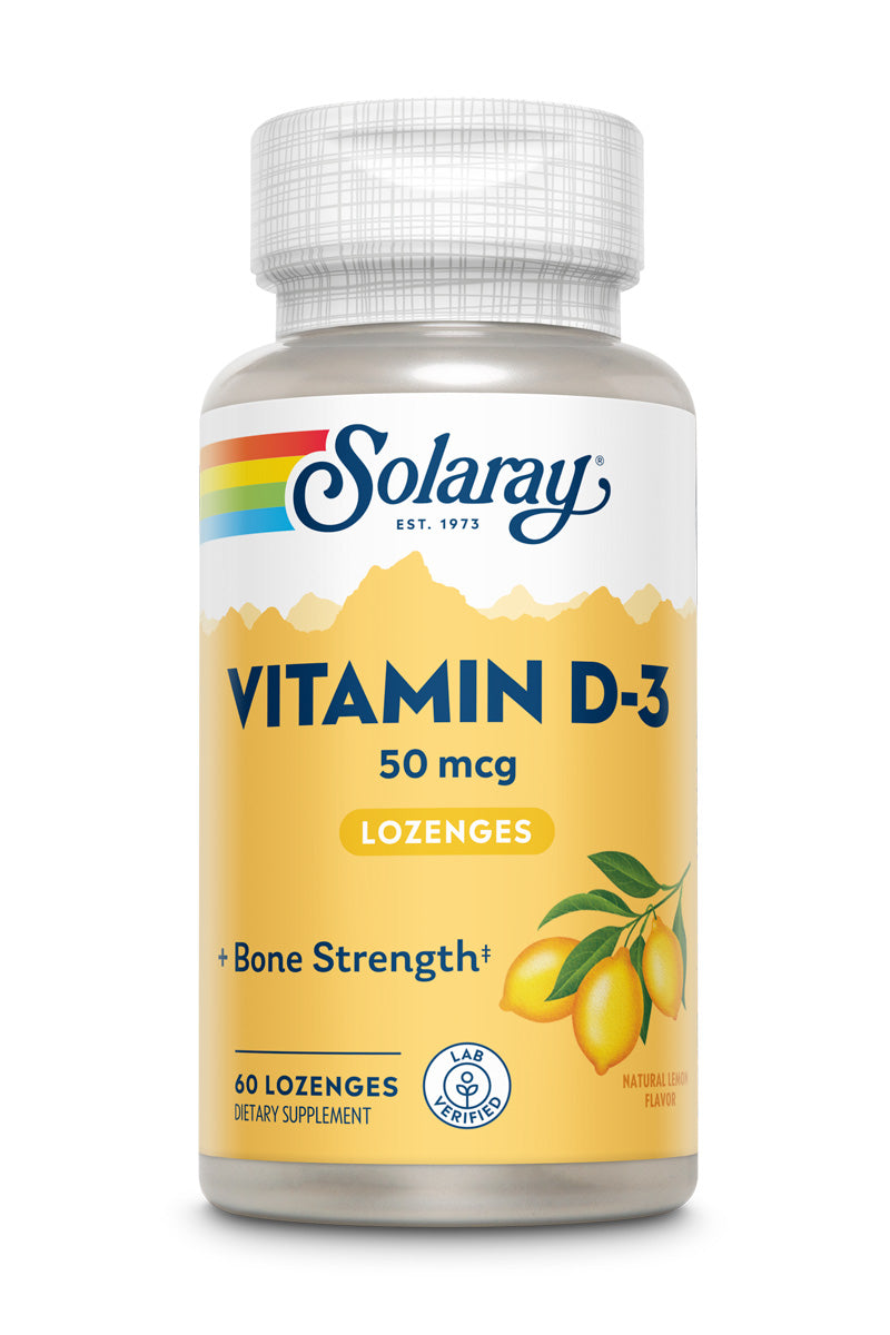 Вітамін D-3, Solaray Vitamin D-3 Lozenges, 2000 МО, 60 пастилок (лимон)
