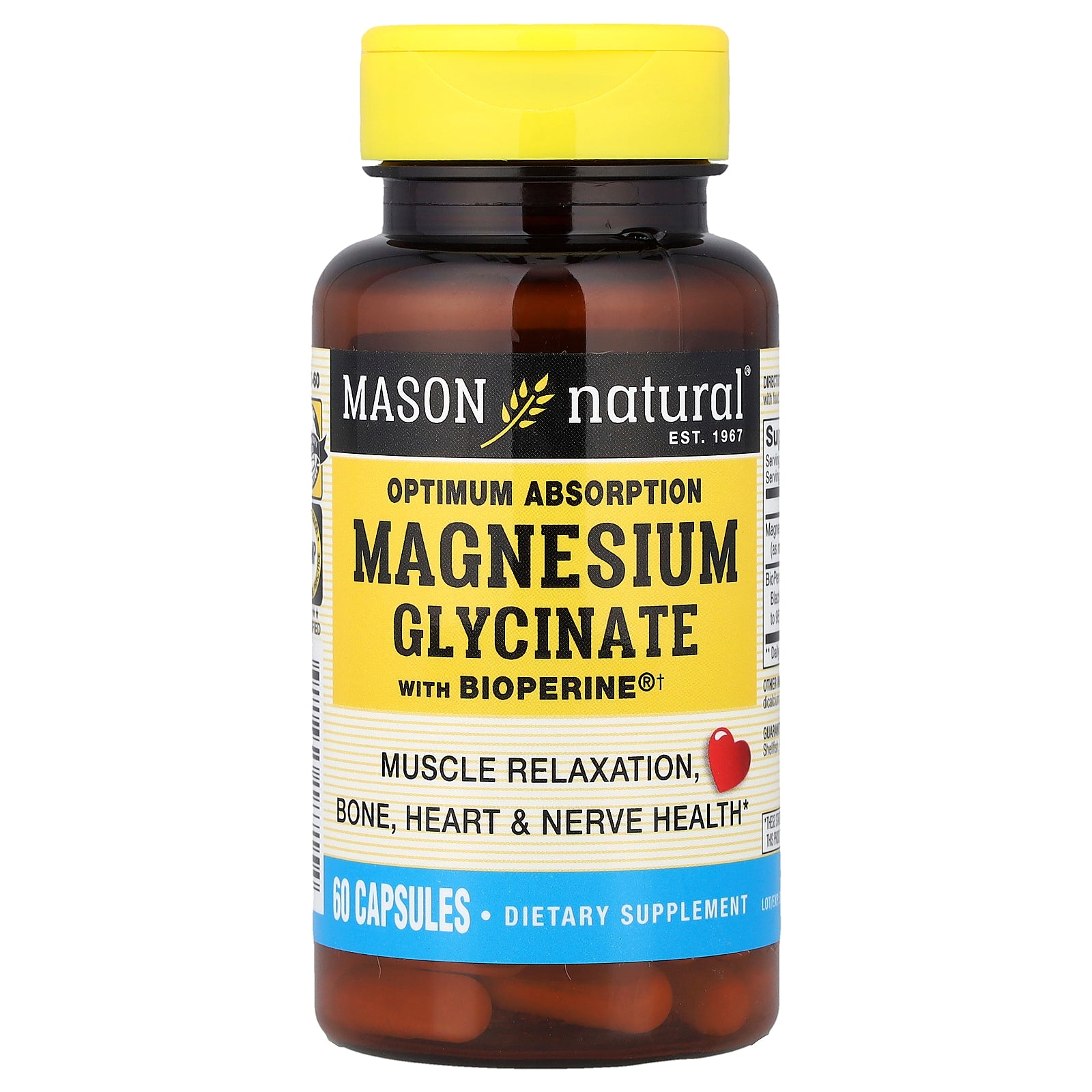 Магнію гліцинат з біоперином, Mason Natural Magnesium Glycinate with Bioperine, 240 мг, 60 капсул