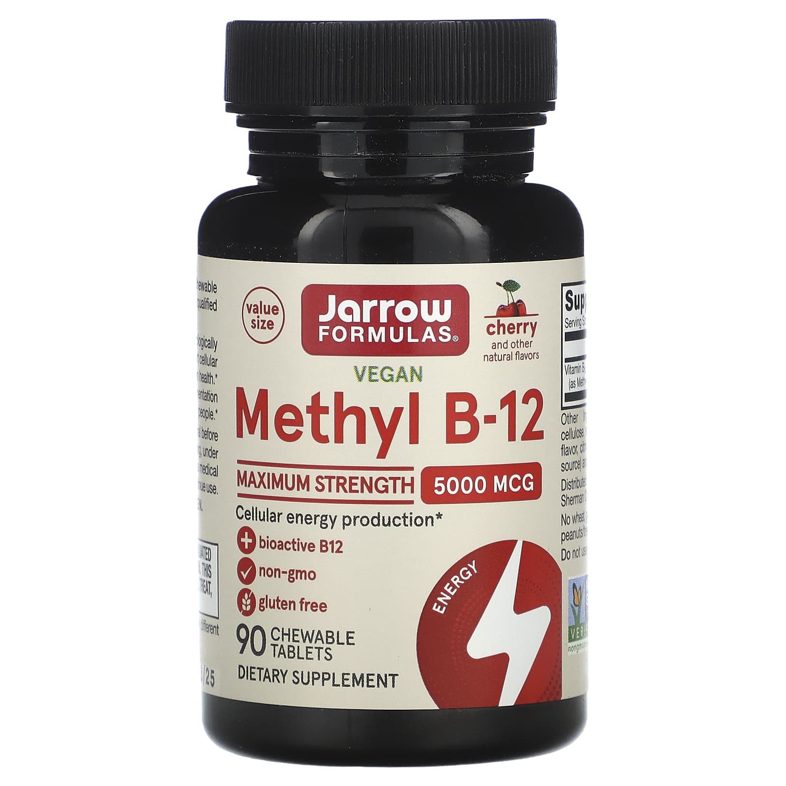 Вітамін B-12 метилкобаламін, Jarrow Formulas Methyl B-12, 5000 мкг, 90 жувальних таблеток (вишня)