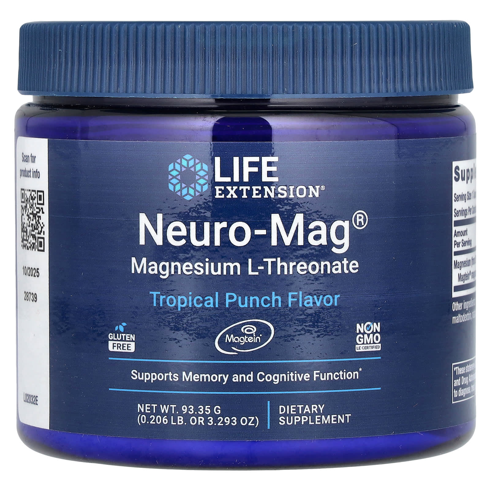 Магній L-треонат, Life Extension Neuro-Mag Magnesium L-Threonate, 93,35 г (тропічний пунш)