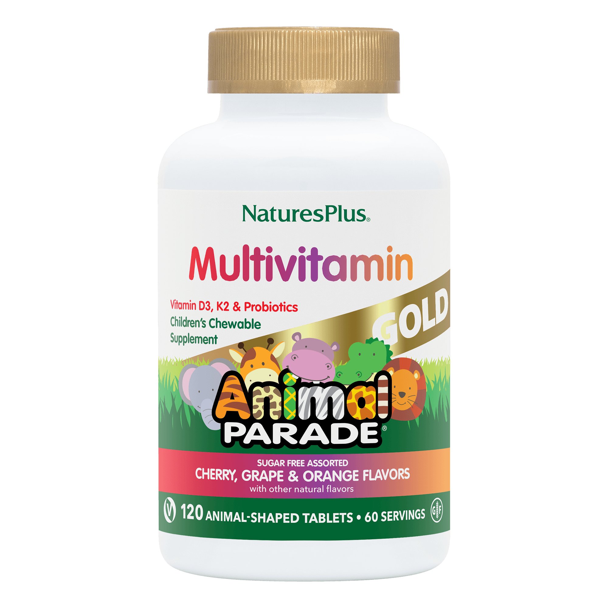Мультивітаміни для дітей, Natures Plus Animal Parade Gold Children's Chewable Multivitamin, 120 жувальних таблеток (вишня, виноград та апельсин)