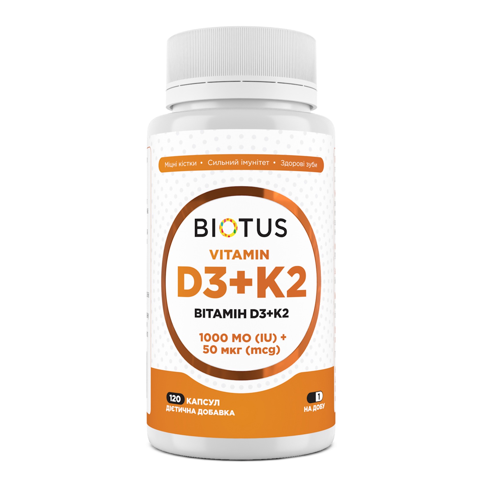 Вітамін D3 та K2, Biotus D3+K2, 1000 МО, 120 капсул