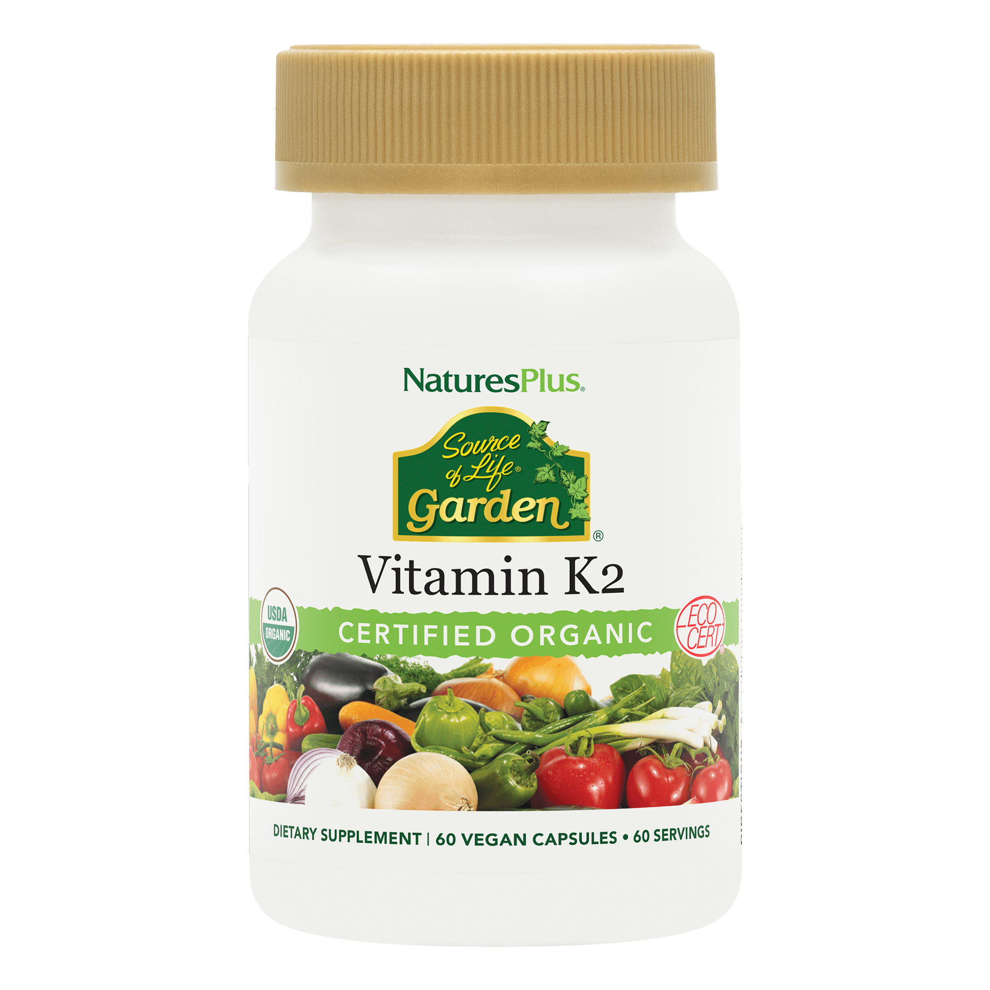 Вітамін К2, Natures Plus Source of Life Garden Vitamin K2, 120 мкг, 60 вегетаріанських капсул