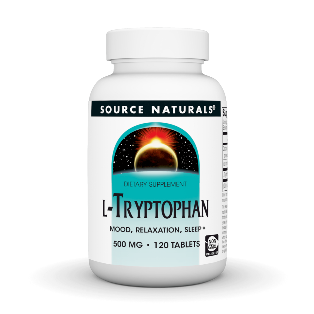 L-триптофан, Source Naturals L-Tryptophan, 500 мг, 120 таблеток