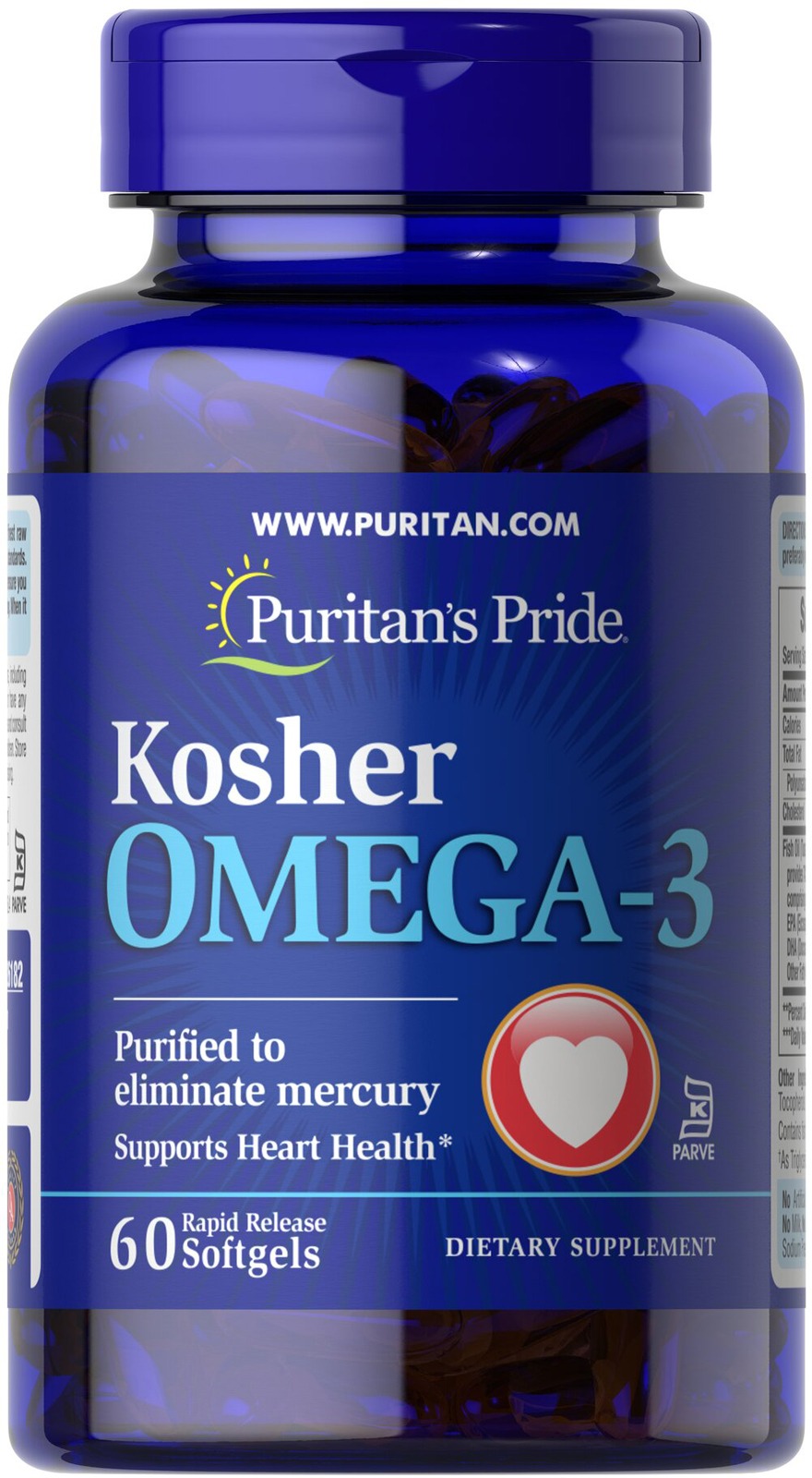 Омега-3 з ЕПК та ДГК, Puritan's Pride Kosher Omega-3 with EPA & DHA, 742 мг, 60 м'яких капсул