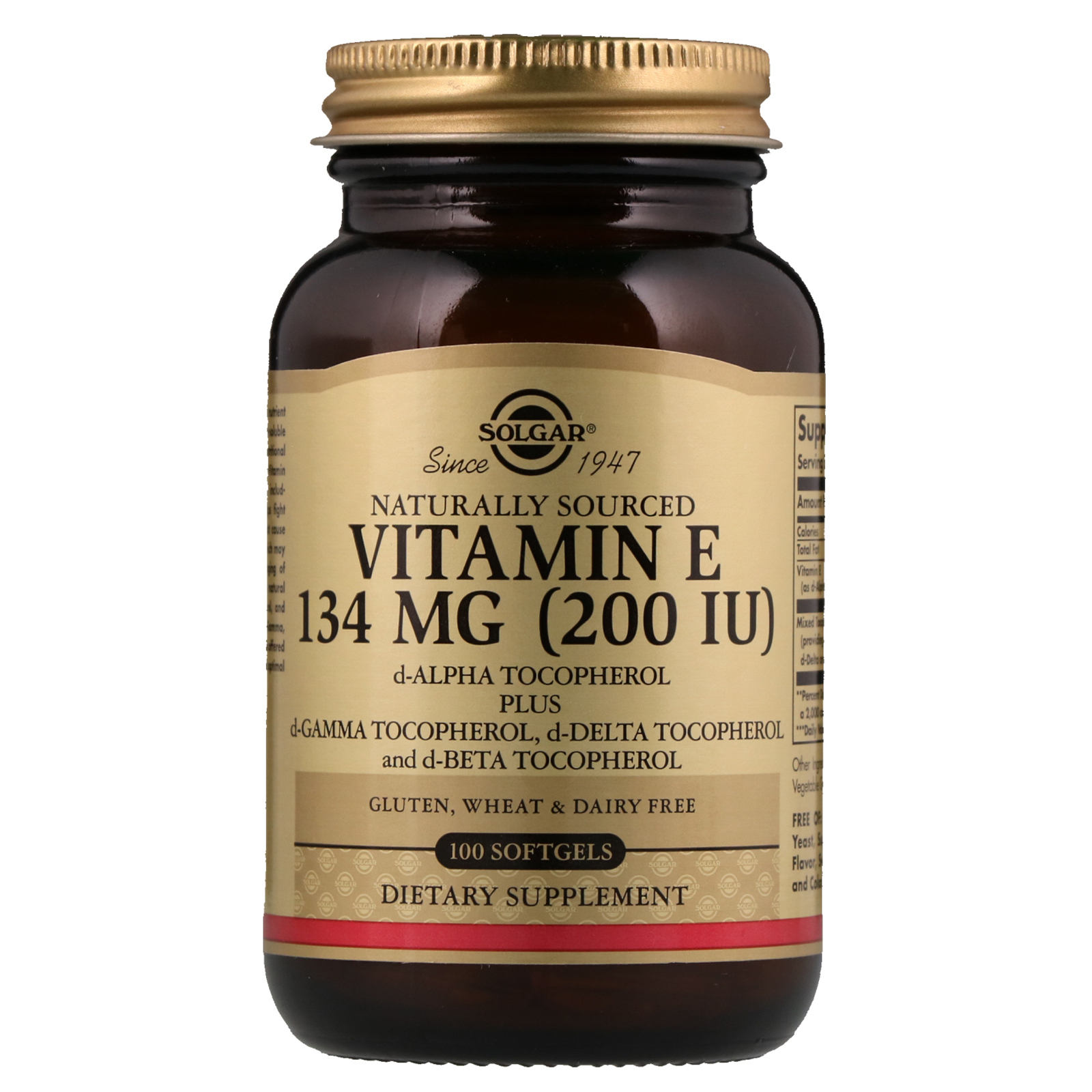 Вітамін Е, Solgar Naturally Sourced Vitamin E, 200 МО, 100 м'яких капсул