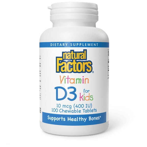 Вітамін D3 для дітей, Natural Factors Vitamin D3 for Kids, 400 МО, 100 жувальних таблеток (полуниця)