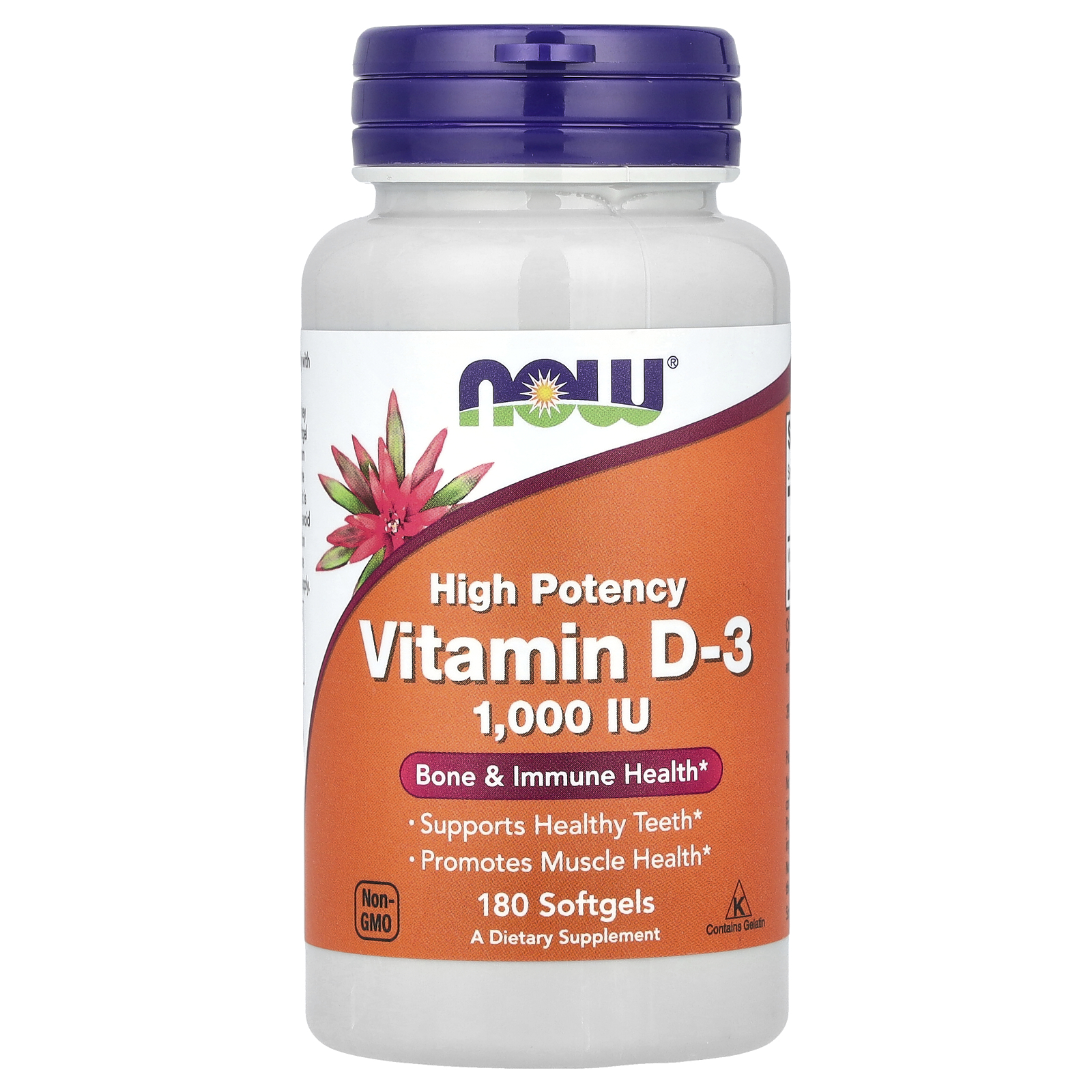 Вітамін D-3, Now Foods Vitamin D-3, 1000 МО, 180 м'яких капсул