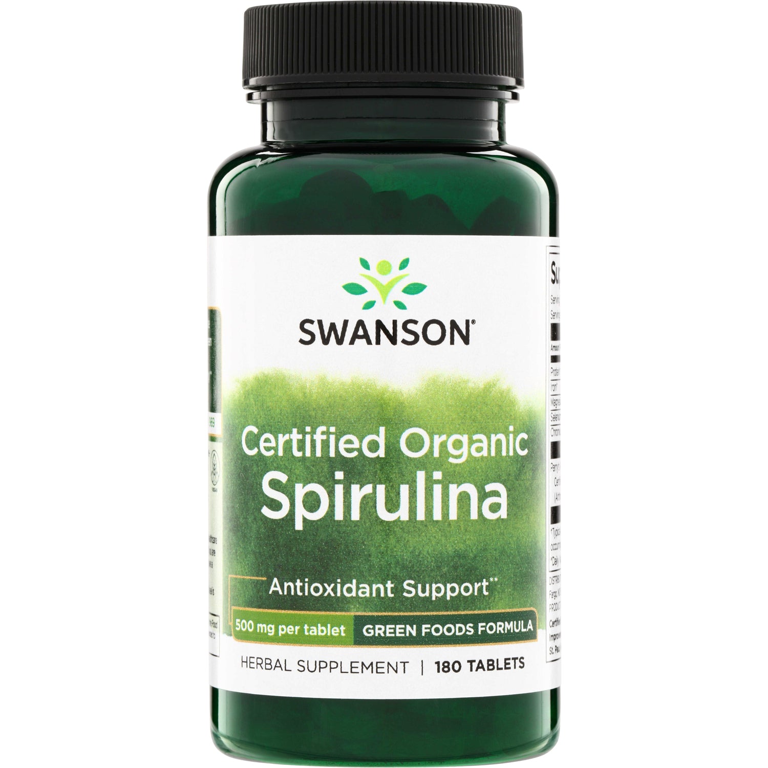 Спіруліна органічна, Swanson Certified Organic Spirulina, 500 мг, 180 таблеток
