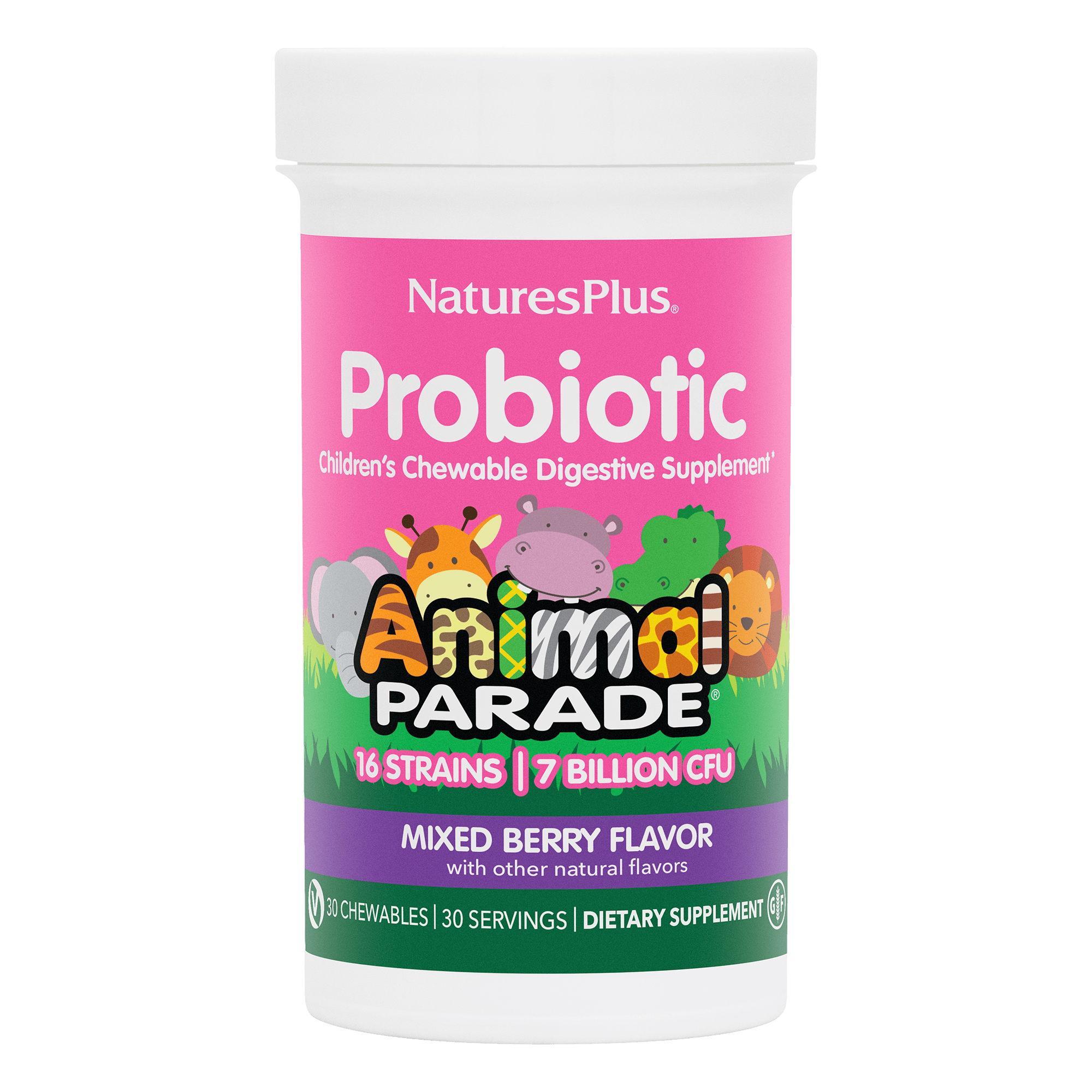 Пробіотик для дітей, Natures Plus Kids Probiotic Bi-Layer Chewable, 7 млрд КУО, 30 жувальних таблеток (Ягідне асорті)