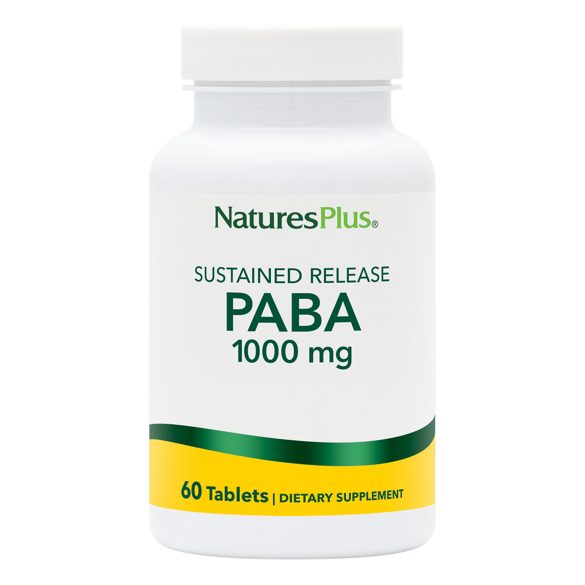 Пара-амінобензойна кислота (ПАБК), Natures Plus Sustained Release PABA, 1000 мг, 60 таблеток з уповільненим вивільненням