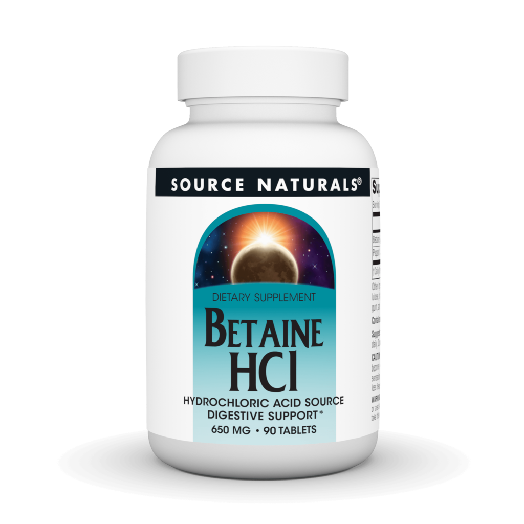 Бетаїн гідрохлорид, Source Naturals Betaine HCI, 650 мг, 90 таблеток