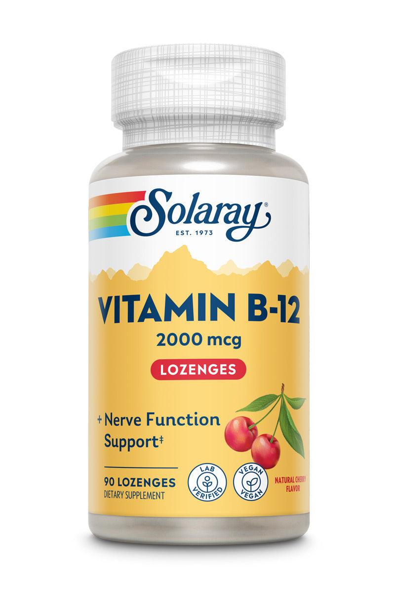 Вітамін B12, Solaray Vitamin B-12, 2000 мкг, 90 пастилок (Натуральна вишня)