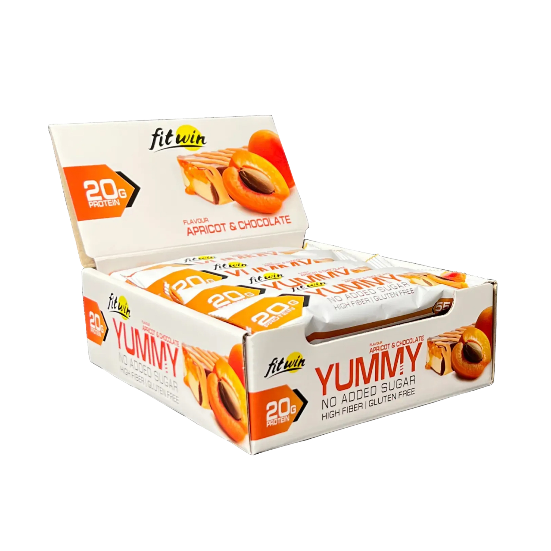 Протеїновий батончик, FitWin YummY  12 шт. по 55 г. (Абрикос, Шоколад)