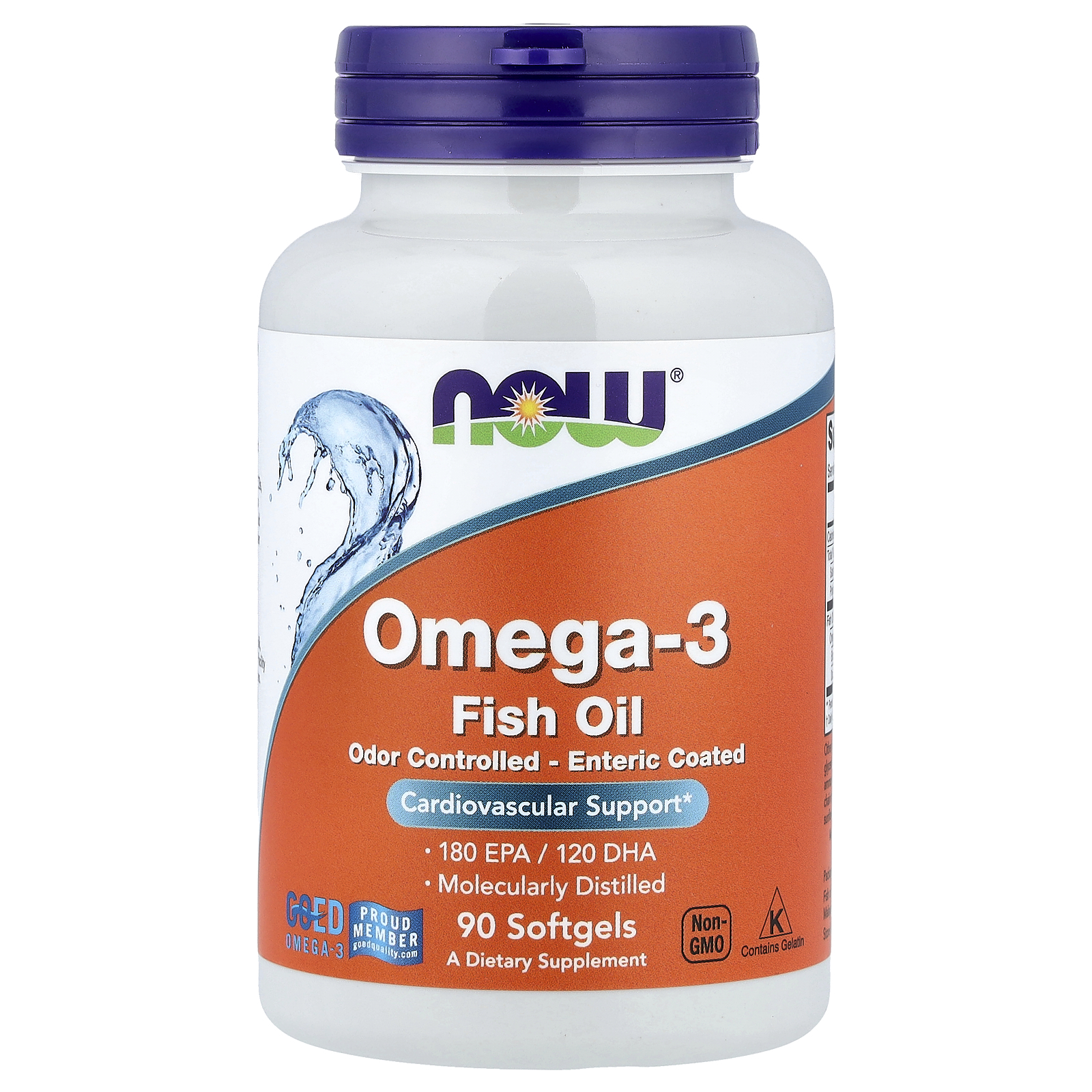 Омега-3 жирні кислоти, Now Foods Omega-3 Odor Controlled - Enteric Coated, 90 м'яких капсул