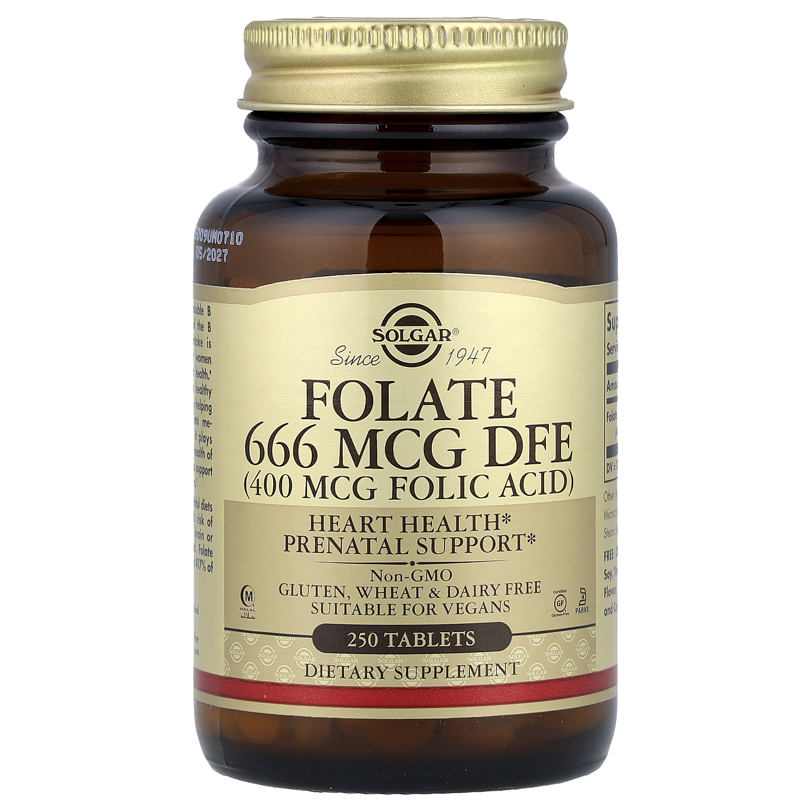 Фолат, Solgar Folate 666 mcg DFE, 250 таблеток