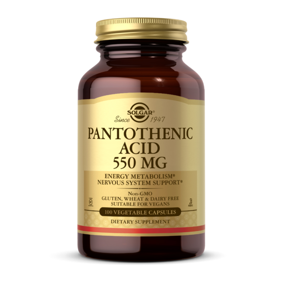 Пантотенова кислота (вітамін B5), Solgar Pantothenic Acid, 550 мг, 100 вегетаріанських капсул