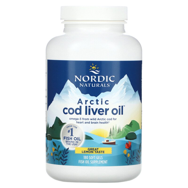 Риб'ячий жир з печінки тріски, Nordic Naturals Arctic Cod Liver Oil, 1000 мг, 180 м'яких капсул (Лимон)
