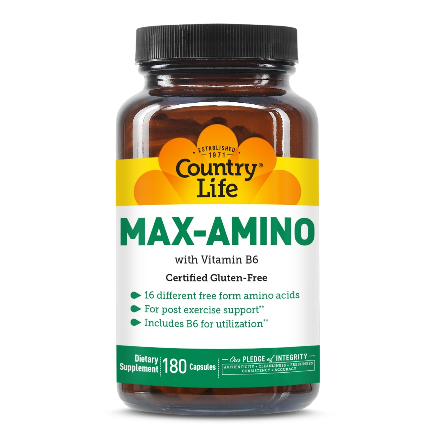 Комплекс амінокислот з вітаміном B6, Country Life Max-Amino Caps, 180 вегетаріанських капсул