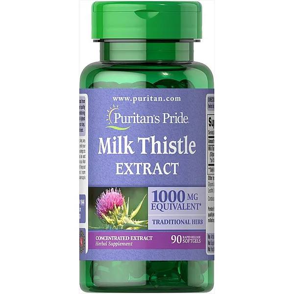 Розторопша, Puritan's Pride Milk Thistle 4:1 Extract, 1000 мг, 90 м'яких капсул