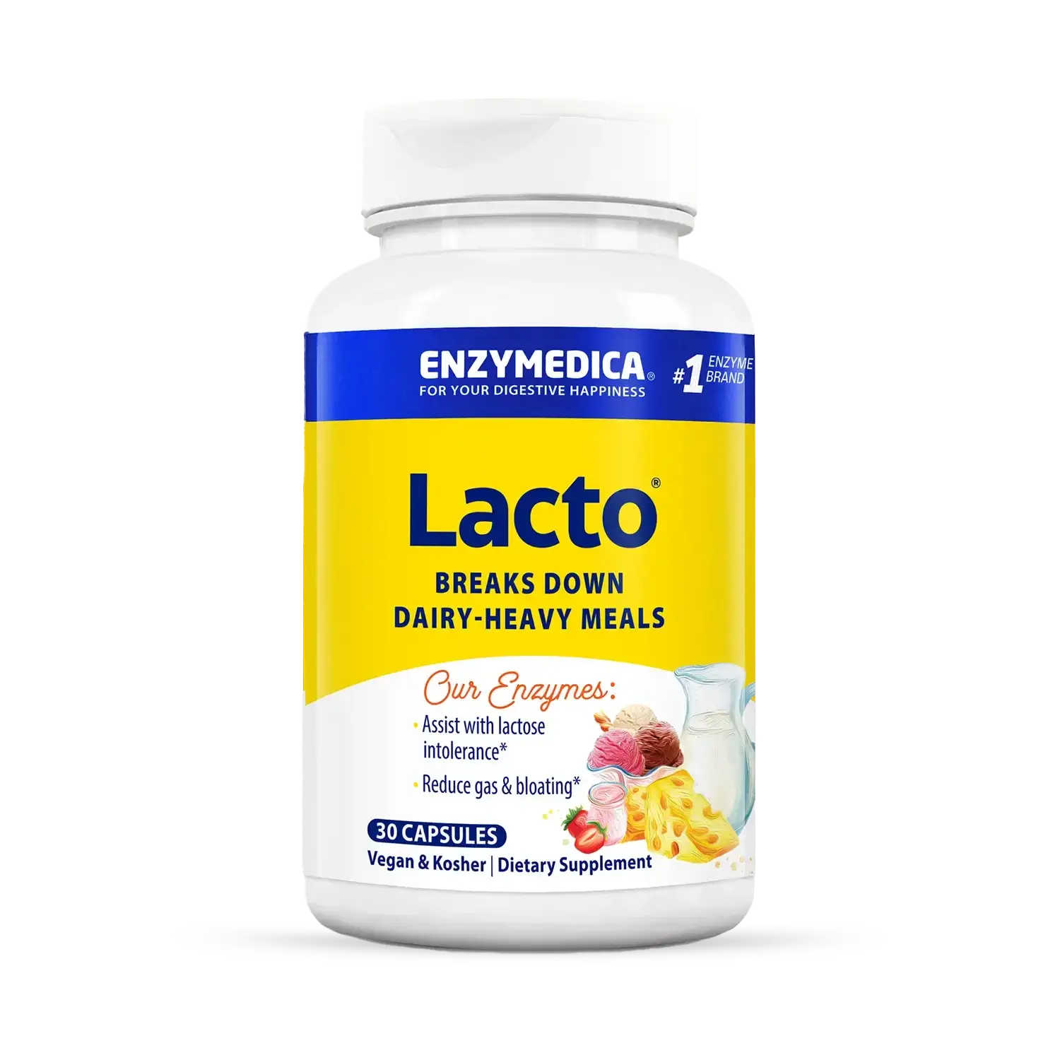 Ферменти для травлення молочних продуктів, Enzymedica Lacto, 30 капсул