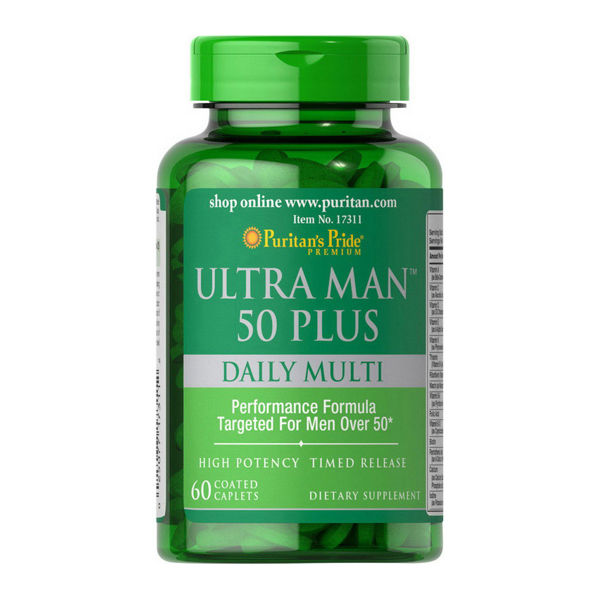 Мультивітаміни для чоловіків 50+, Puritan's Pride Ultra Man 50 Plus Daily Multi, 60 таблеток з уповільненим вивільненням