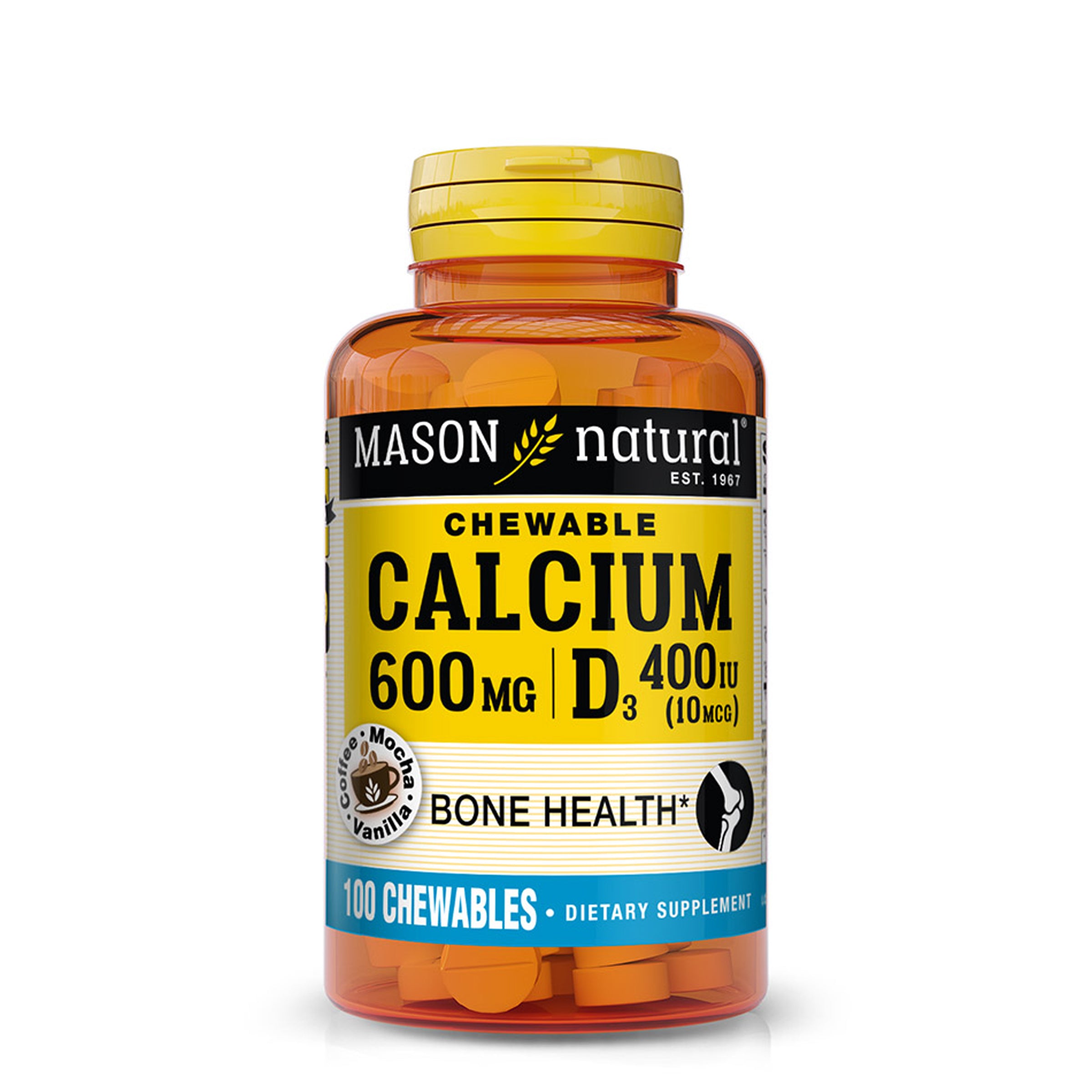 Кальцій та вітамін D3, Mason Natural Calcium + D3, 400 МО, 100 жувальних таблеток (Кава і мокко)