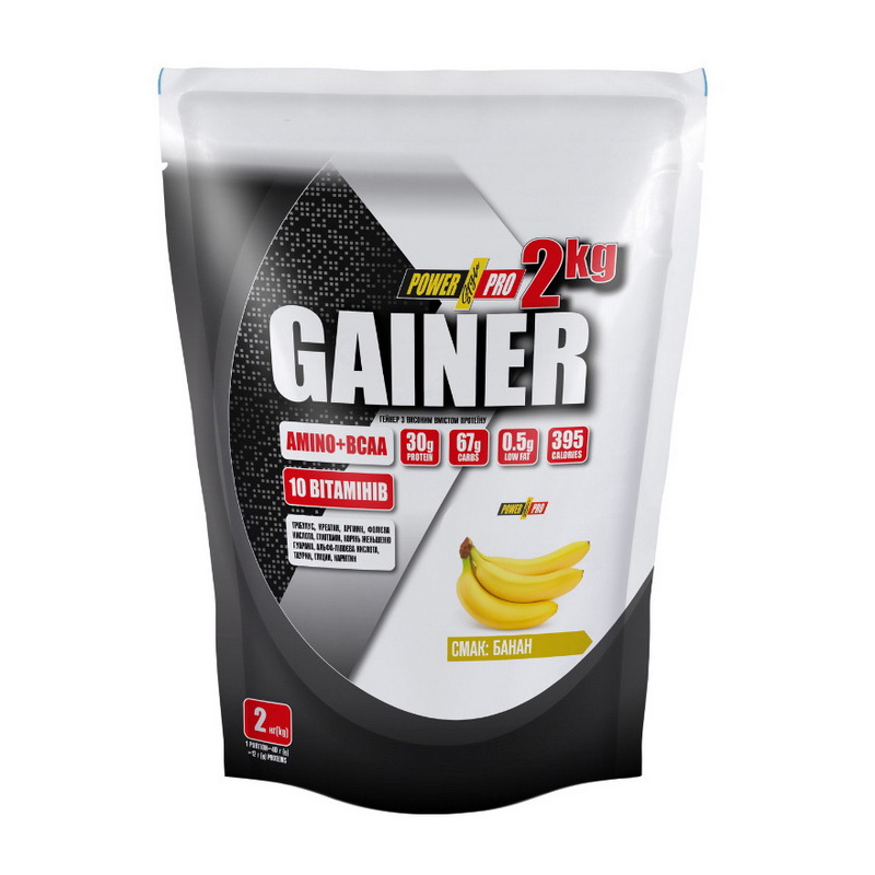 Гейнер з амінокислотами та BCAA, Power Pro Gainer + Amino + BCAA, 2 кг (Банан)