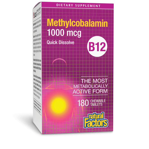 Вітамін B12 метилкобаламін, Natural Factors B12 Methylcobalamin, 1000 мкг, 180 таблеток