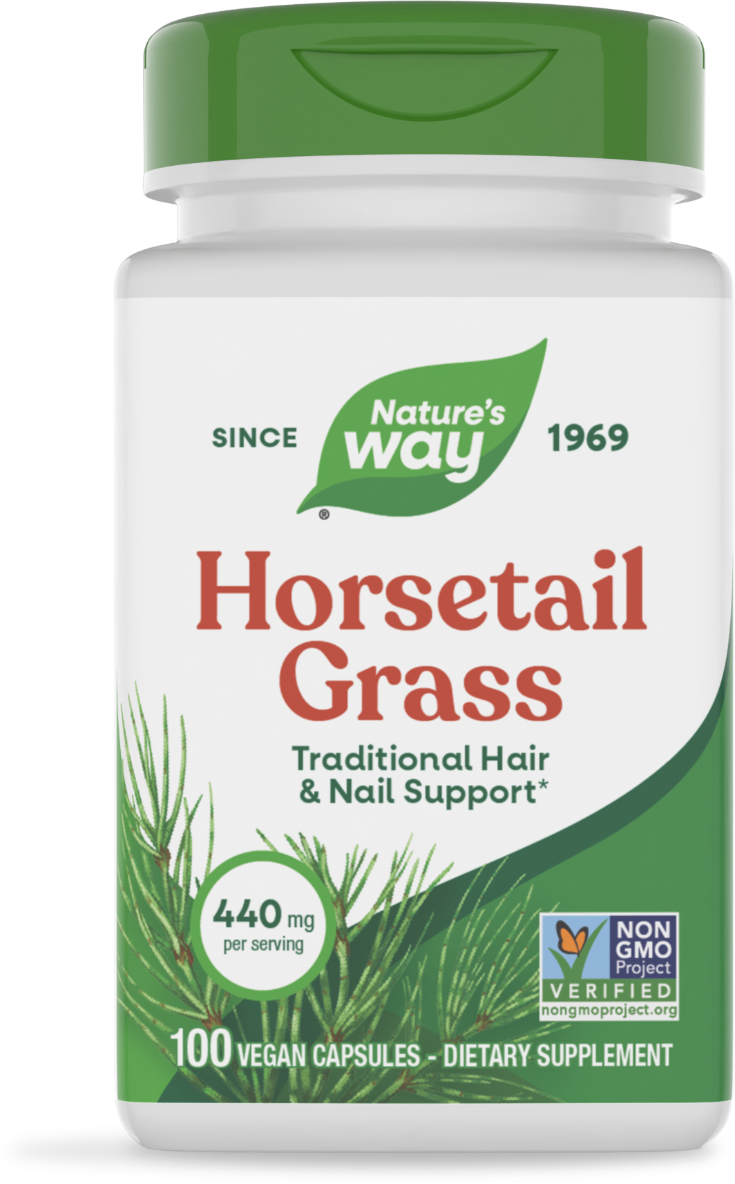 Хвощ польовий для здоров'я волосся та нігтів, Nature's Way Horsetail Grass, 440 мг, 100 вегетаріанських капсул