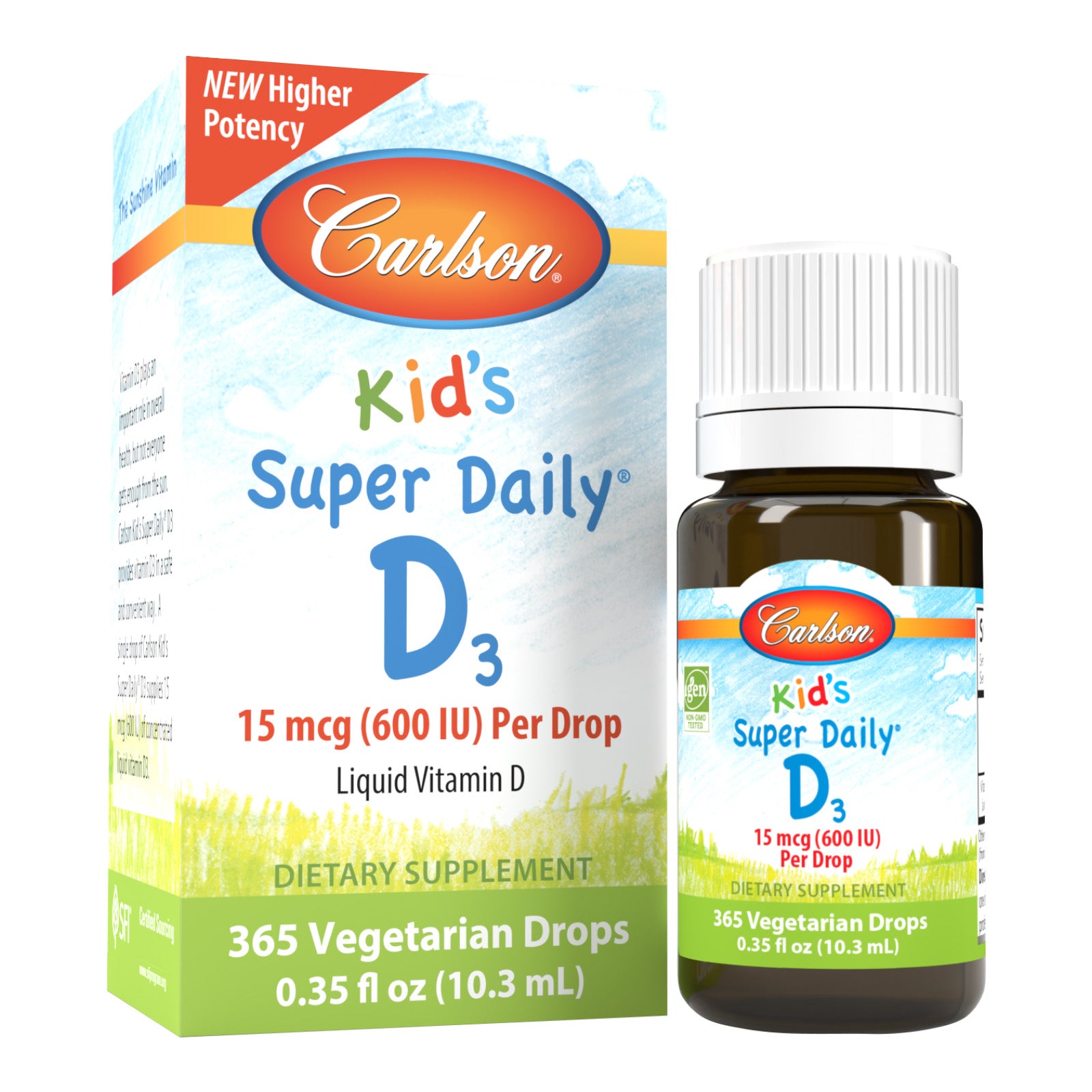 Вітамін D3 для дітей, Carlson Labs Kid's Super Daily D3, 600 МО, 10,3 мл