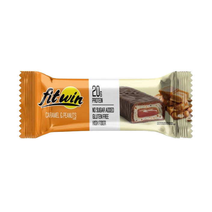 Протеїновий батончик без цукру, Fitwin Bar No Sugar Added, 60 г (Карамель з арахісом)