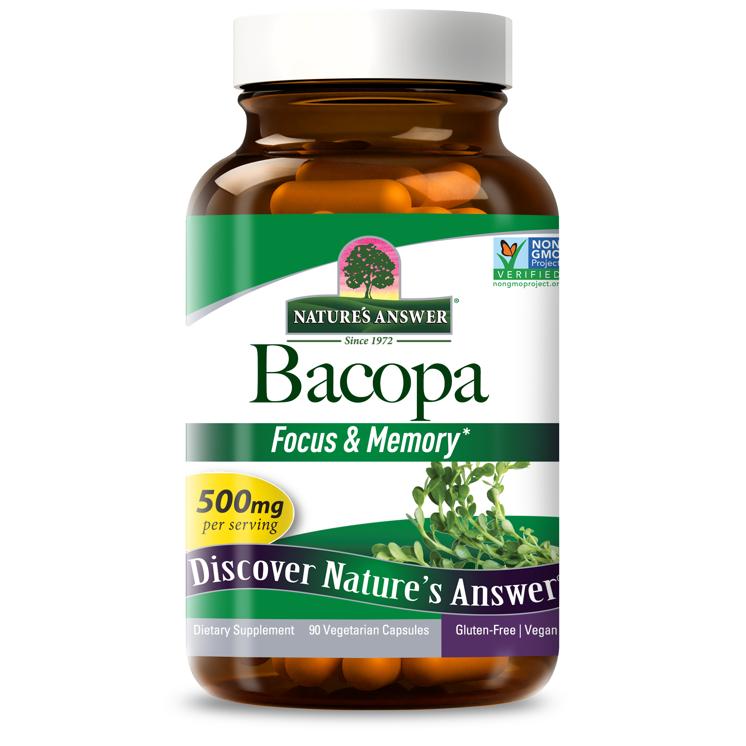 Бакопа, Nature's Answer Bacopa, 500 мг, 90 вегетаріанських капсул